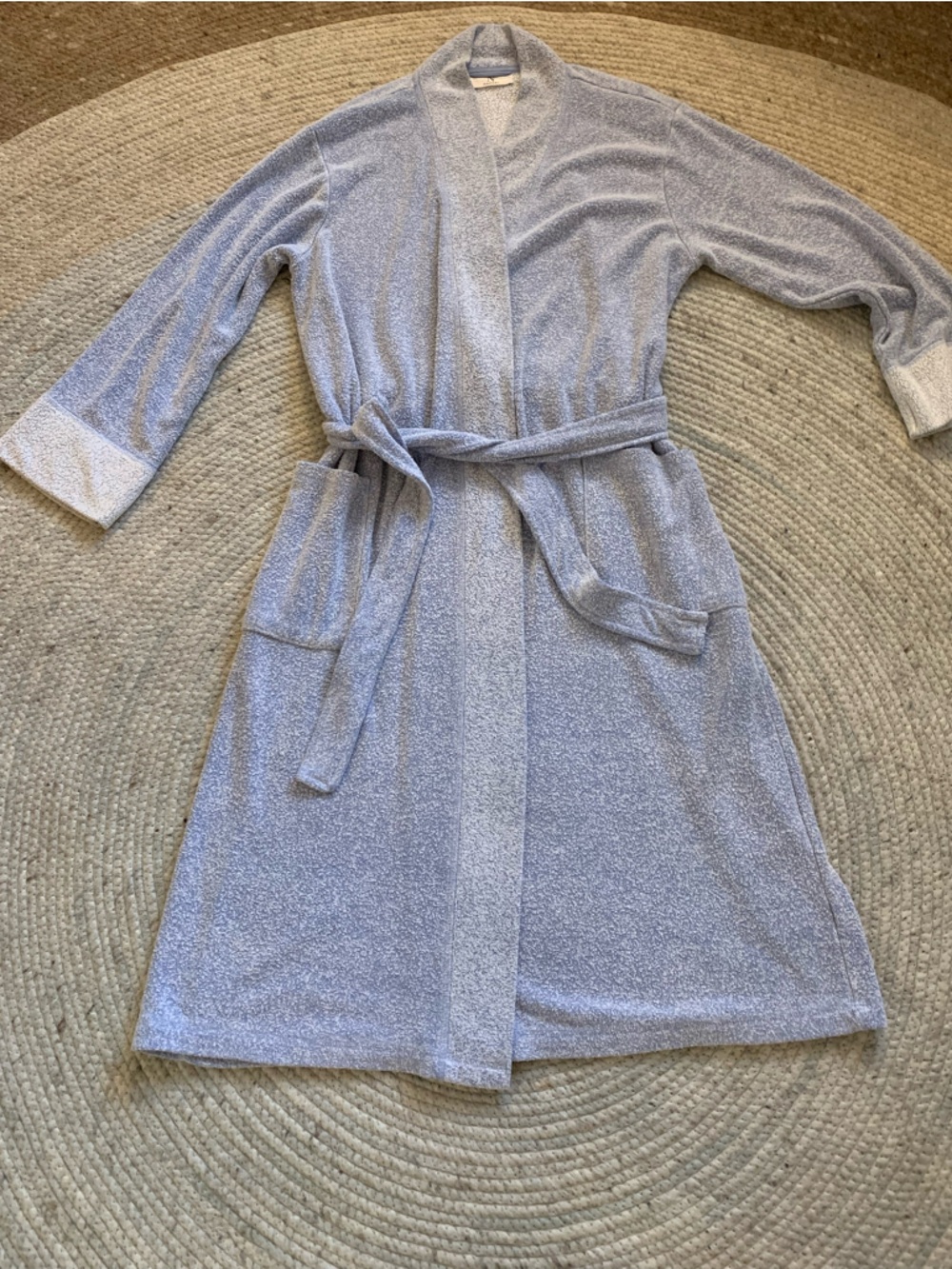 Natori Light Blue and Cream Textured Terry Robe